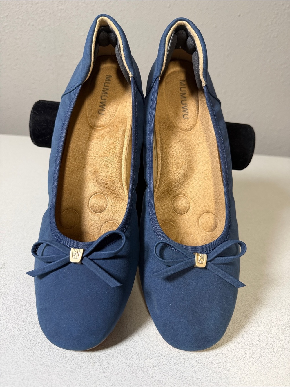 Sam & Libby Navy Bow Flats with Gold Emblem